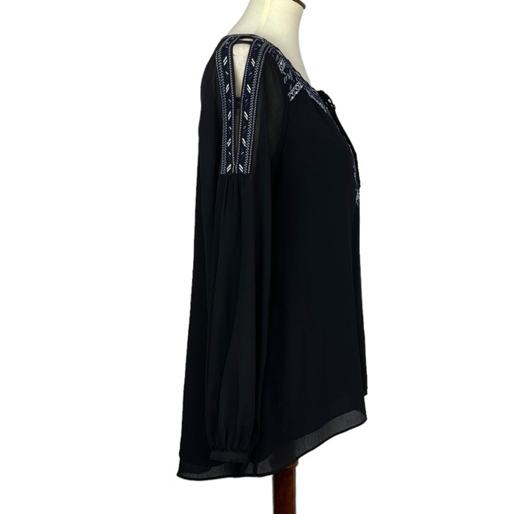 WHBM White House Black Market Tansy Boho Embroidered Blouse Womens 14P Petite - Picture 4 of 11